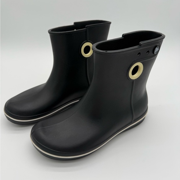 CROCS Shoes - CROCS Black Winter Rain Boots with Cream Accents